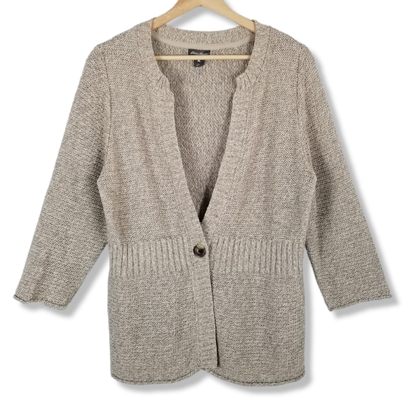 Eddie Bauer Sweaters - Eddie Bauer Cotton Linen Blend Knit Cardigan Sweater Large Tan